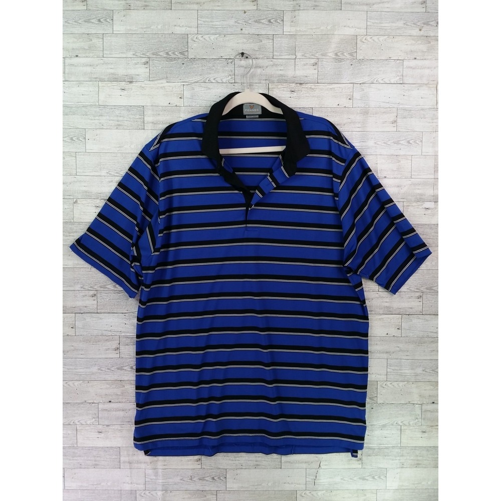 Men's Fennec Golf Polo Shirt Striped Short Sleeve Size XL Black Blue White Top
